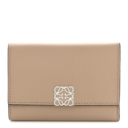 Loewe Grained Calfskin Anagram Trifold Wallet Taupe 1 of 9