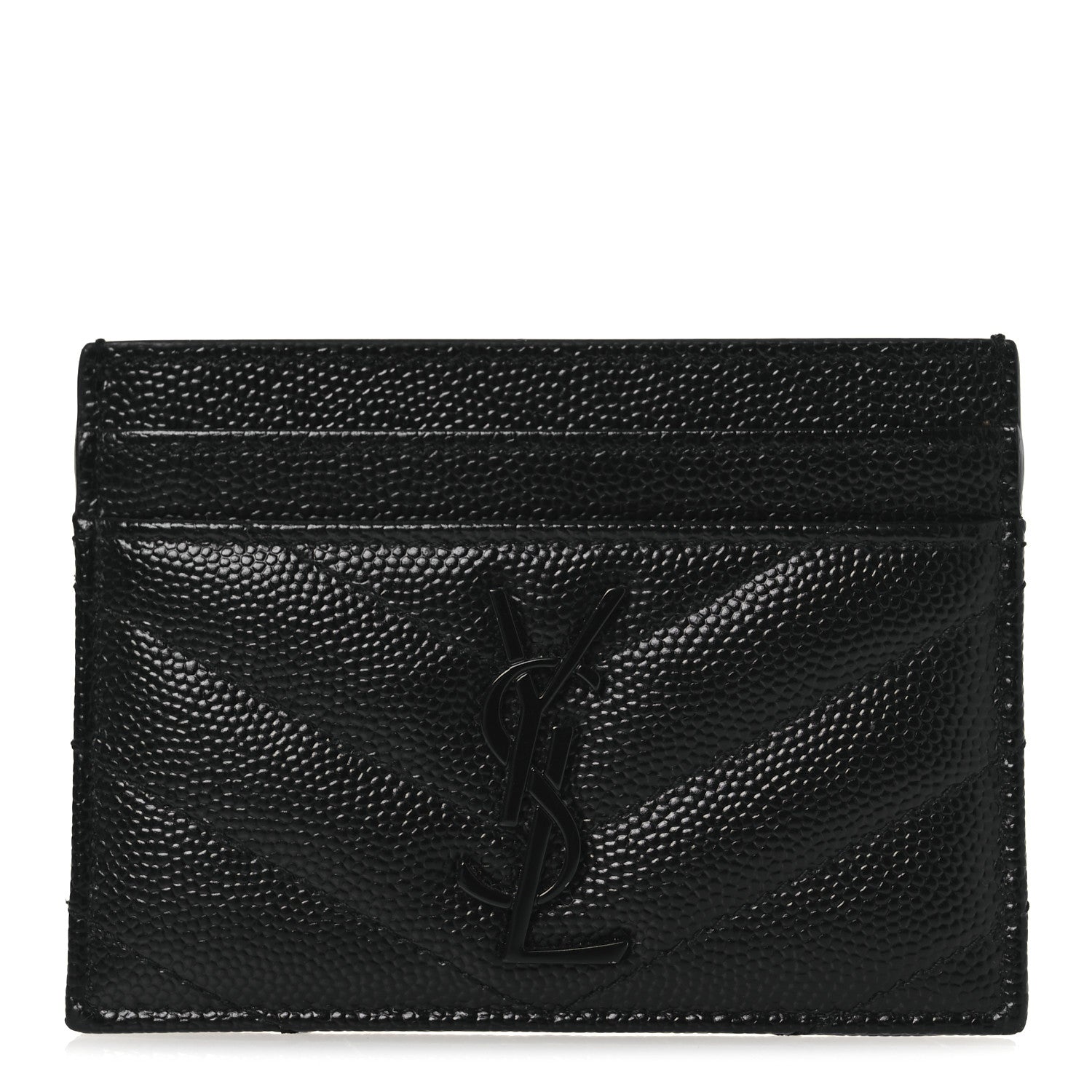Saint Laurent Grain De Poudre Matelasse Chevron Monochrome Monogram Credit Card Case Black 1 of 8