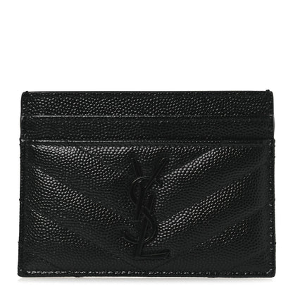 Saint Laurent Grain De Poudre Matelasse Chevron Monochrome Monogram Credit Card Case Black 1 of 8