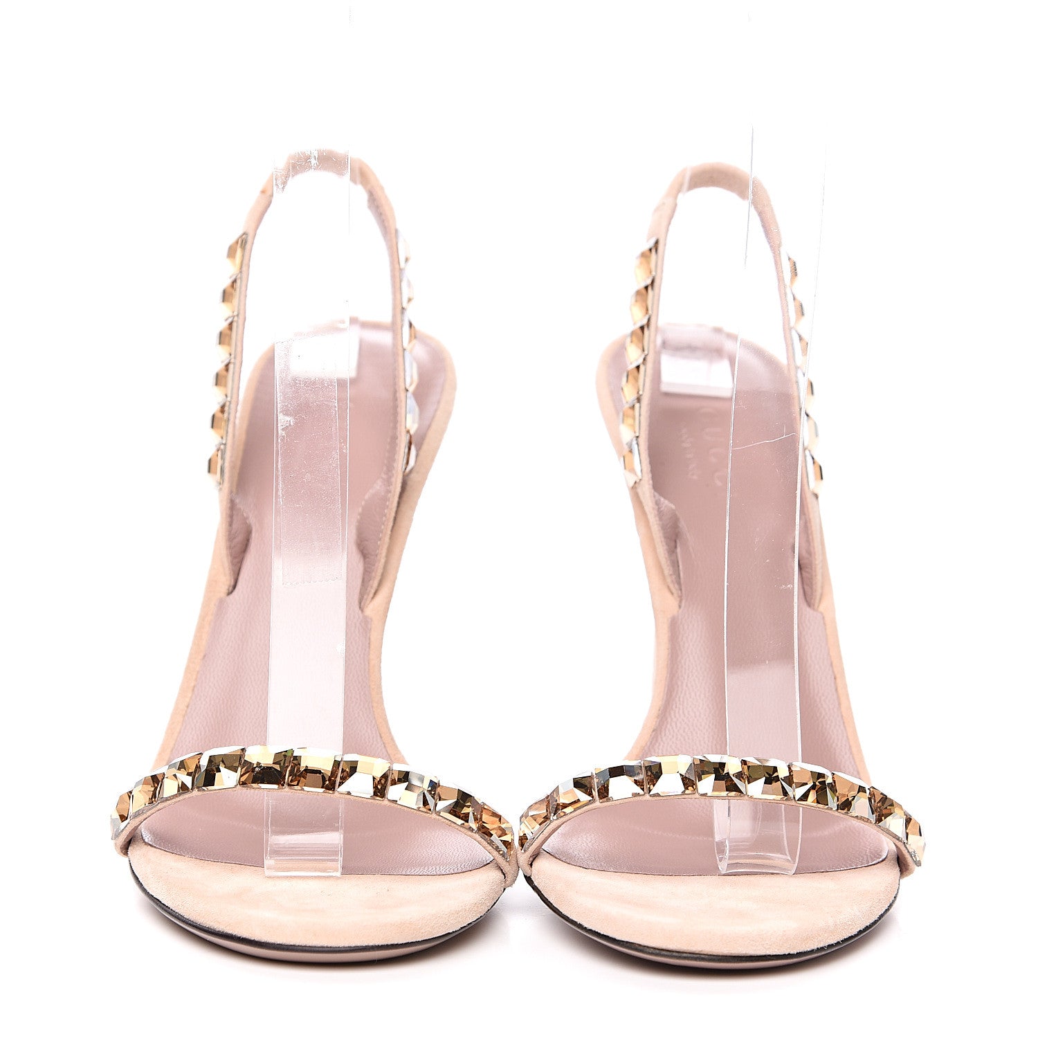 Gucci Crystal Kid Scamosciato Mallory Slingback Sandals 36.5 Crystal Golden Shadow Peonia Flower 2 of 9