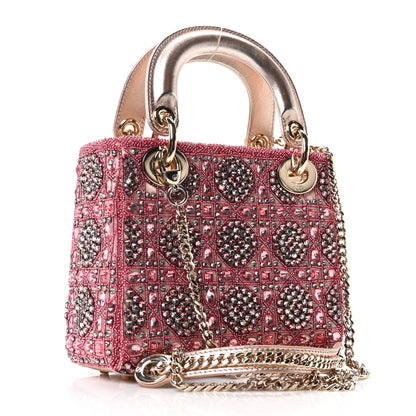 Christian Dior Metallic Calfskin Satin Celestial Bead Embroidery Cannage Mini Lady Dior Rose Des Vents 5 of 21