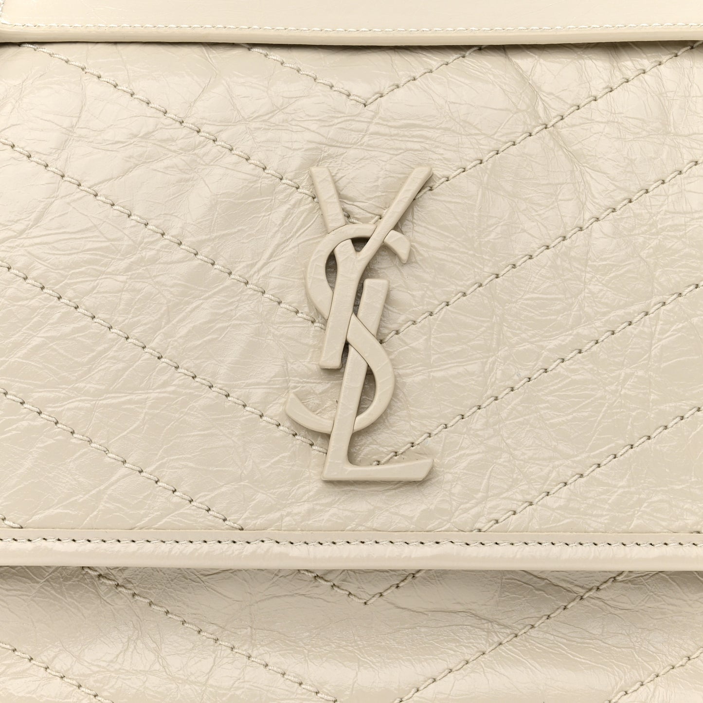 Crinkled Calfskin Matelasse Monogram Medium Niki Chain Satchel Blanc Vintage