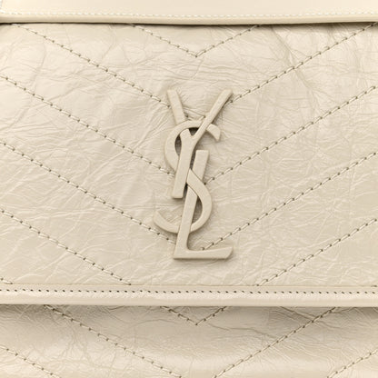 Saint Laurent Crinkled Calfskin Matelasse Monogram Medium Niki Chain Satchel Blanc Vintage 10 of 12