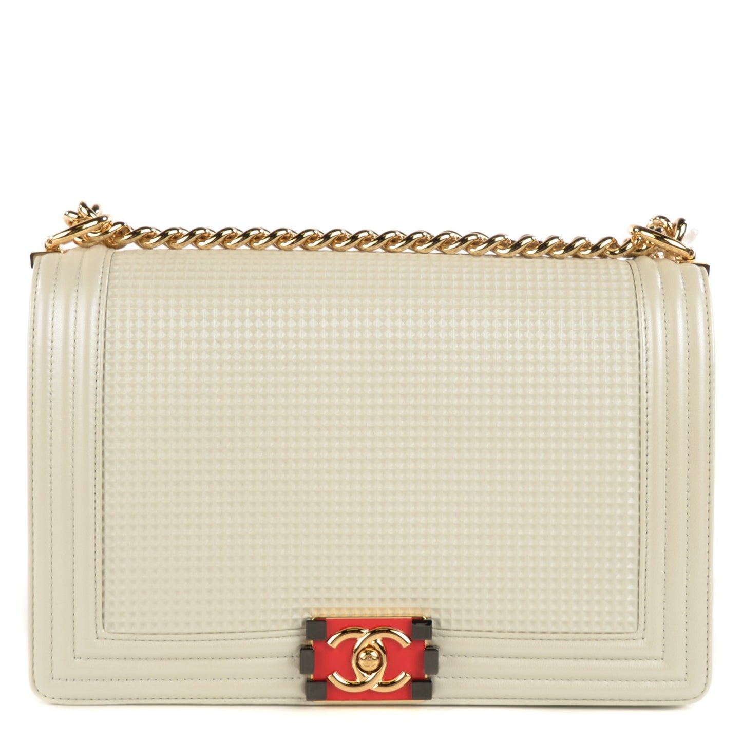 Lambskin Embossed New Medium Boy Cube Flap White