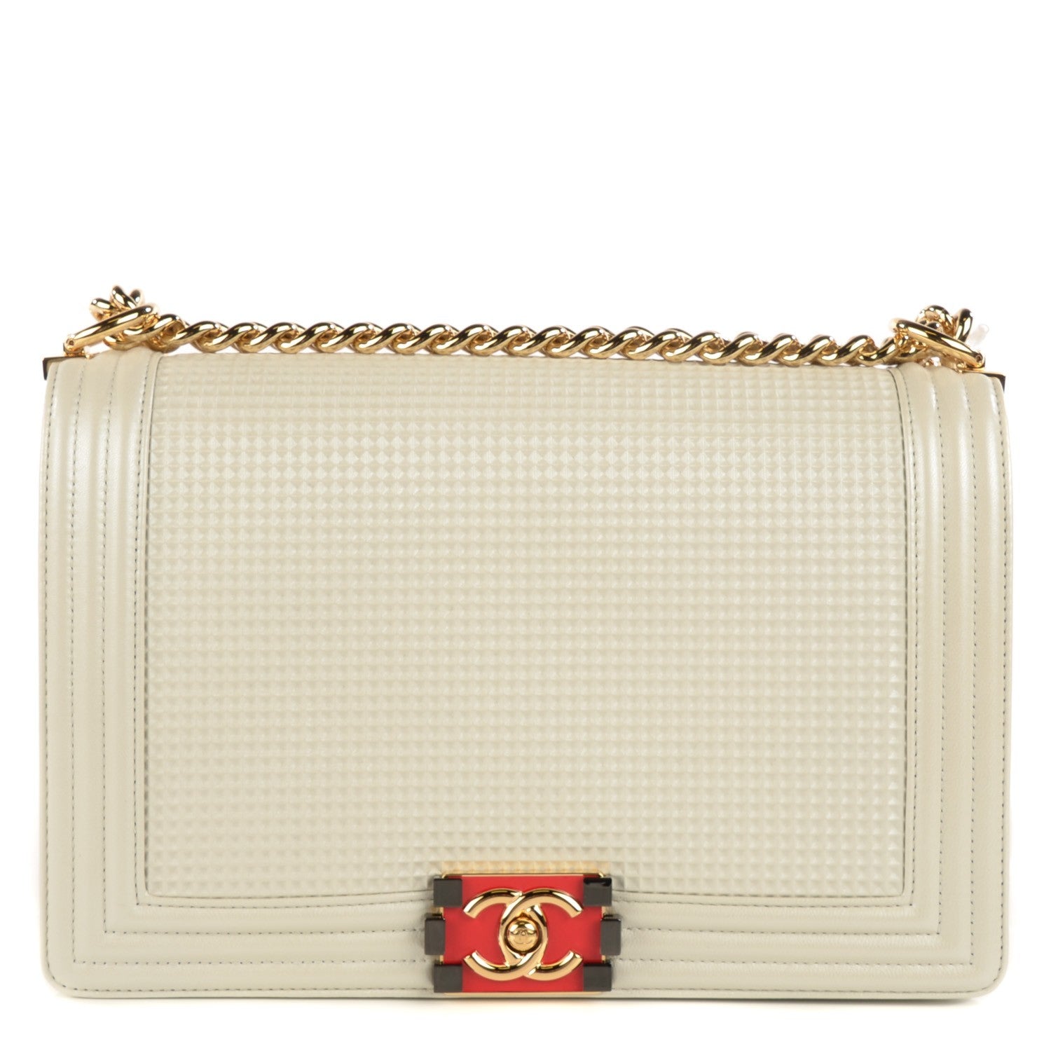 Chanel Lambskin Embossed New Medium Boy Cube Flap White 1 of 9