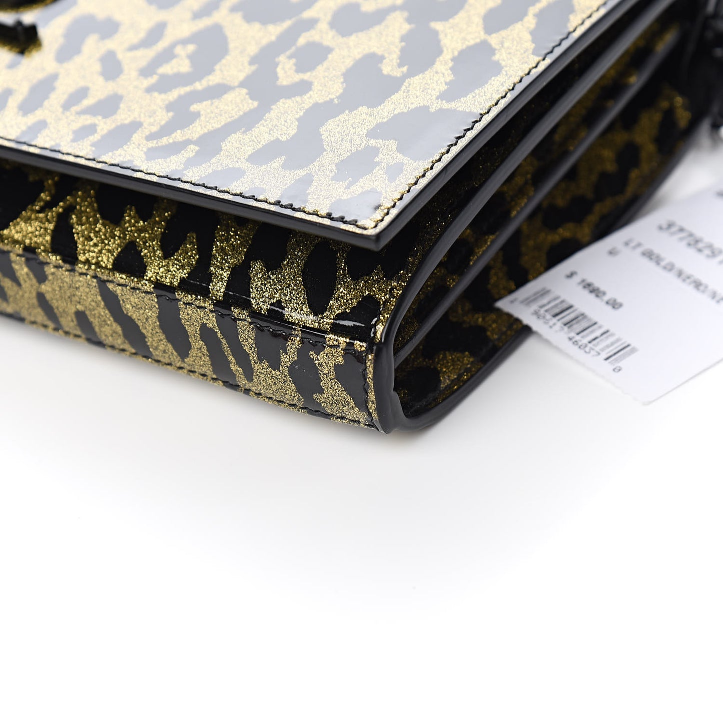 Patent Glitter Leopard Print Monogram Chain Wallet Leopard Black Light Gold