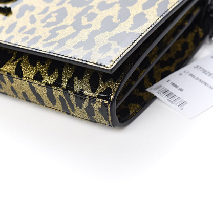 Saint Laurent Patent Glitter Leopard Print Monogram Chain Wallet Leopard Black Light Gold 8 of 9