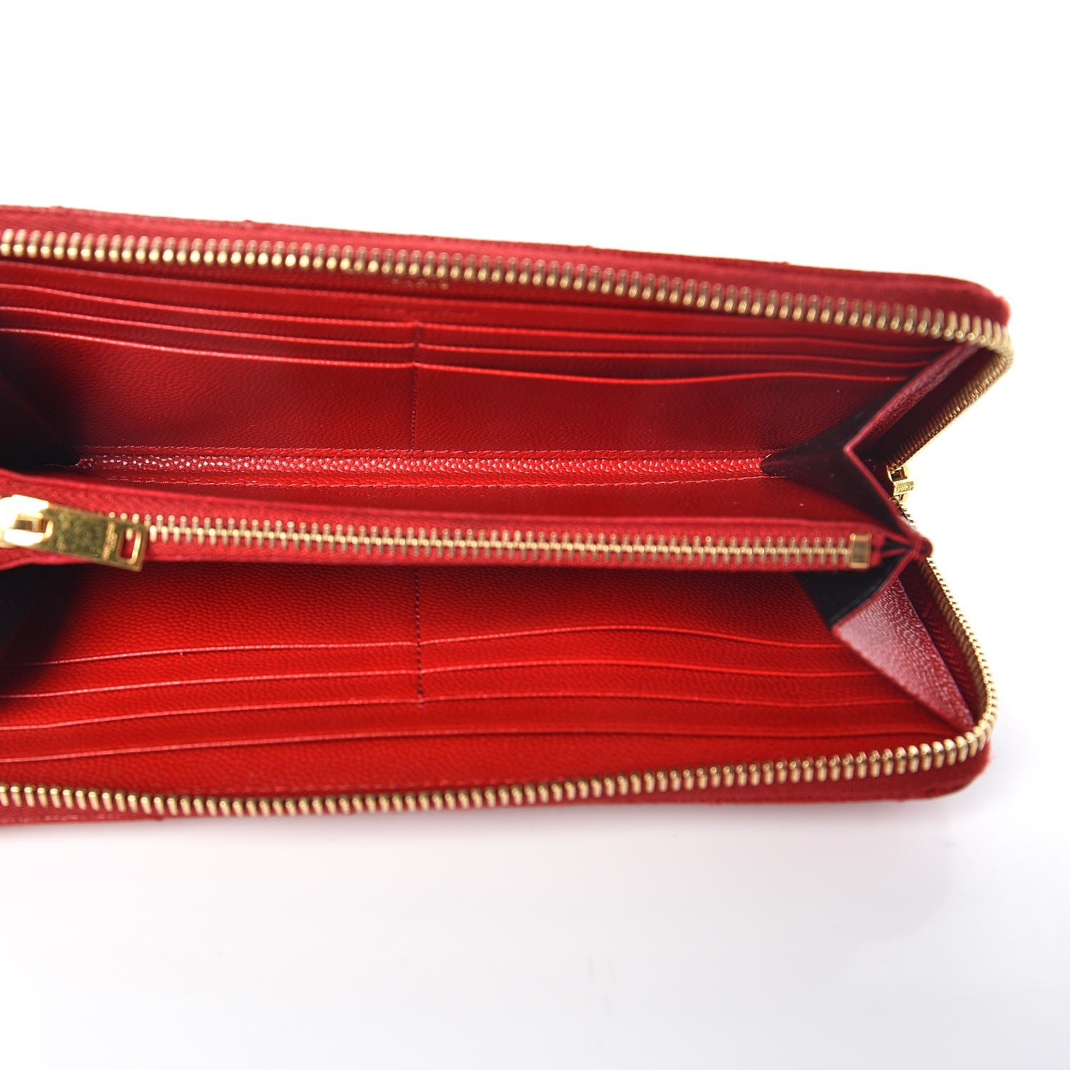 Saint Laurent Grain De Poudre Matelasse Chevron Monogram Zip Around Wallet Red 5 of 7