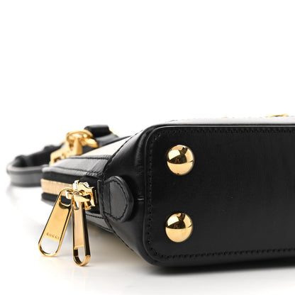 Gucci Boarded Plutone Calfskin Bi-Color Mini Horsebit 1955 Top Handle Bag Mystic White Black 9 of 10