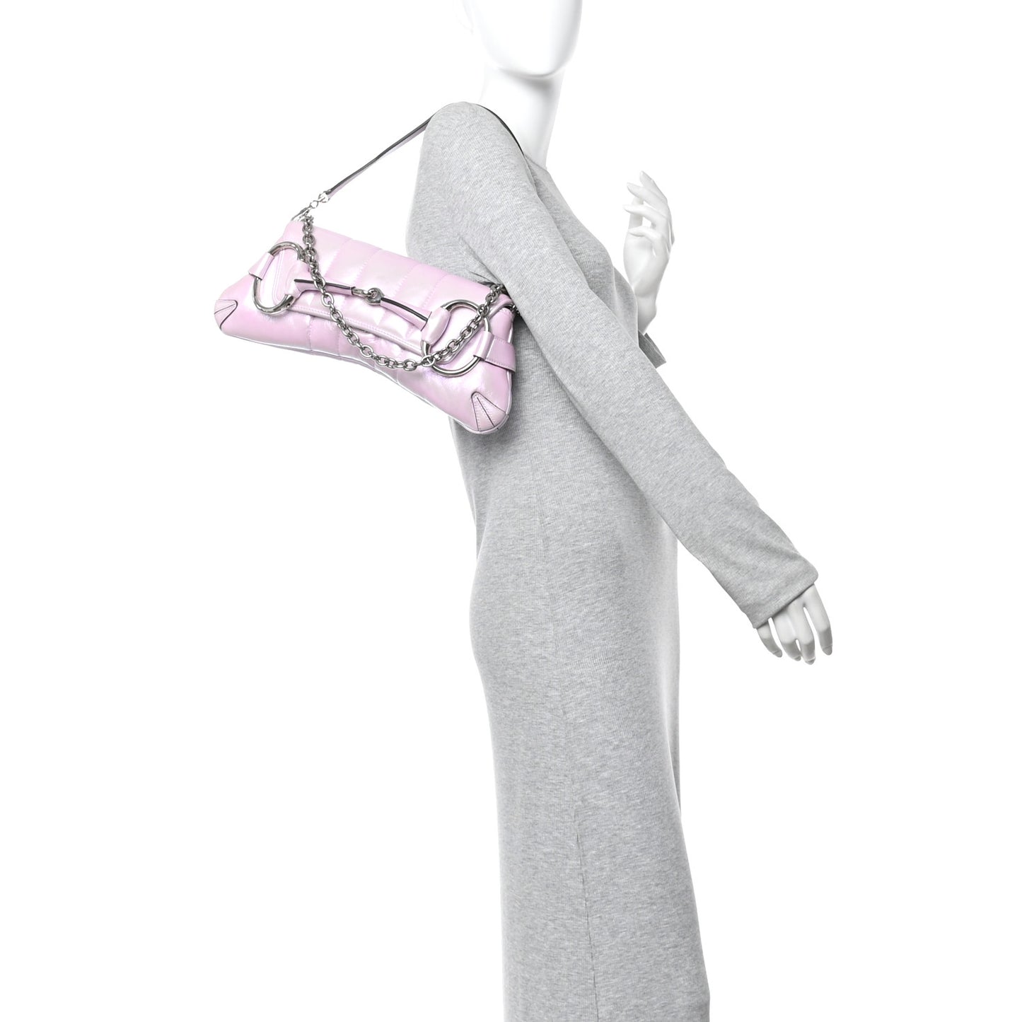 Iridescent Nappa Vertical Matelasse Medium Maxi Horsebit Chain Shoulder Bag Escape Pink