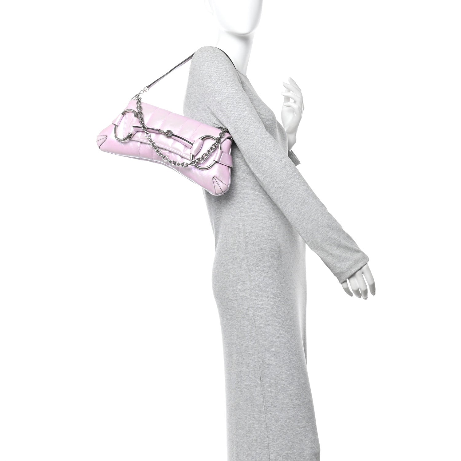 Gucci Iridescent Nappa Vertical Matelasse Medium Maxi Horsebit Chain Shoulder Bag Escape Pink 2 of 10