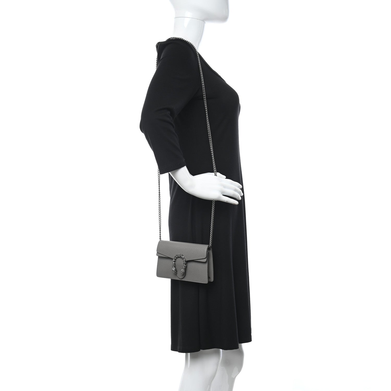 Gucci Dollar Calfskin Crystal Super Mini Dionysus Shoulder Bag Dusty Grey Black Diamond 2 of 9