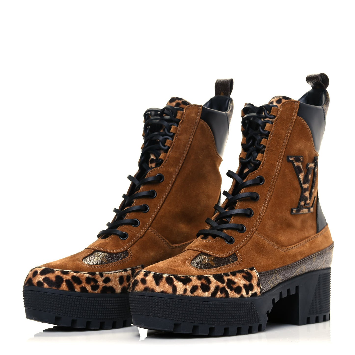 Suede Calfskin Monogram Laureate Platform Desert Boots 37.5 Cognac