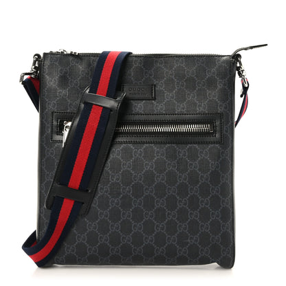 Gucci GG Supreme Monogram Appia Calfskin Web Flat Messenger Bag Black Grey 1 of 10