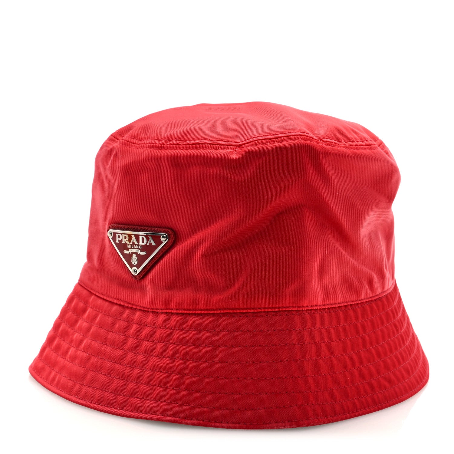 Prada Re-Nylon Metal Triangle Logo Womens Bucket Hat S Rosso 1 of 7