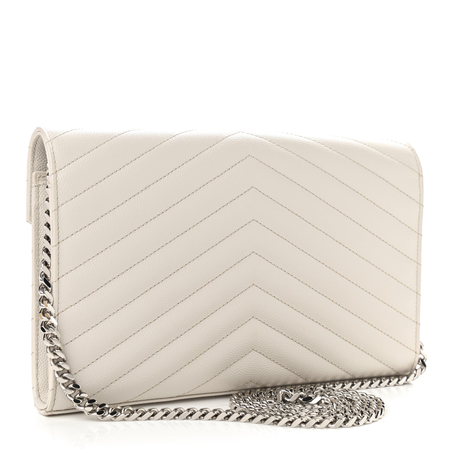 Saint Laurent Grain De Poudre Matelasse Chevron Monogram Chain Wallet Crema Soft 3 of 9