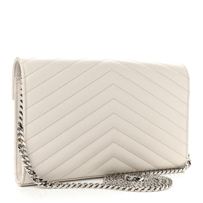 Saint Laurent Grain De Poudre Matelasse Chevron Monogram Chain Wallet Crema Soft 3 of 9