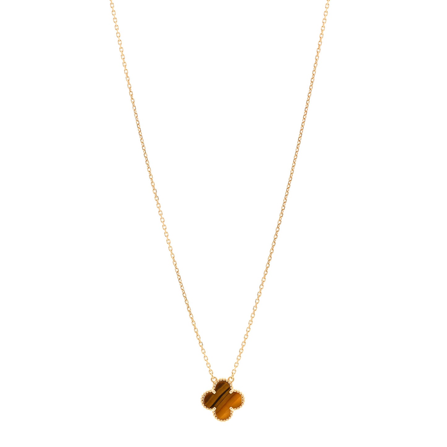 18K Yellow Gold Tiger Eye Vintage Alhambra Pendant Necklace