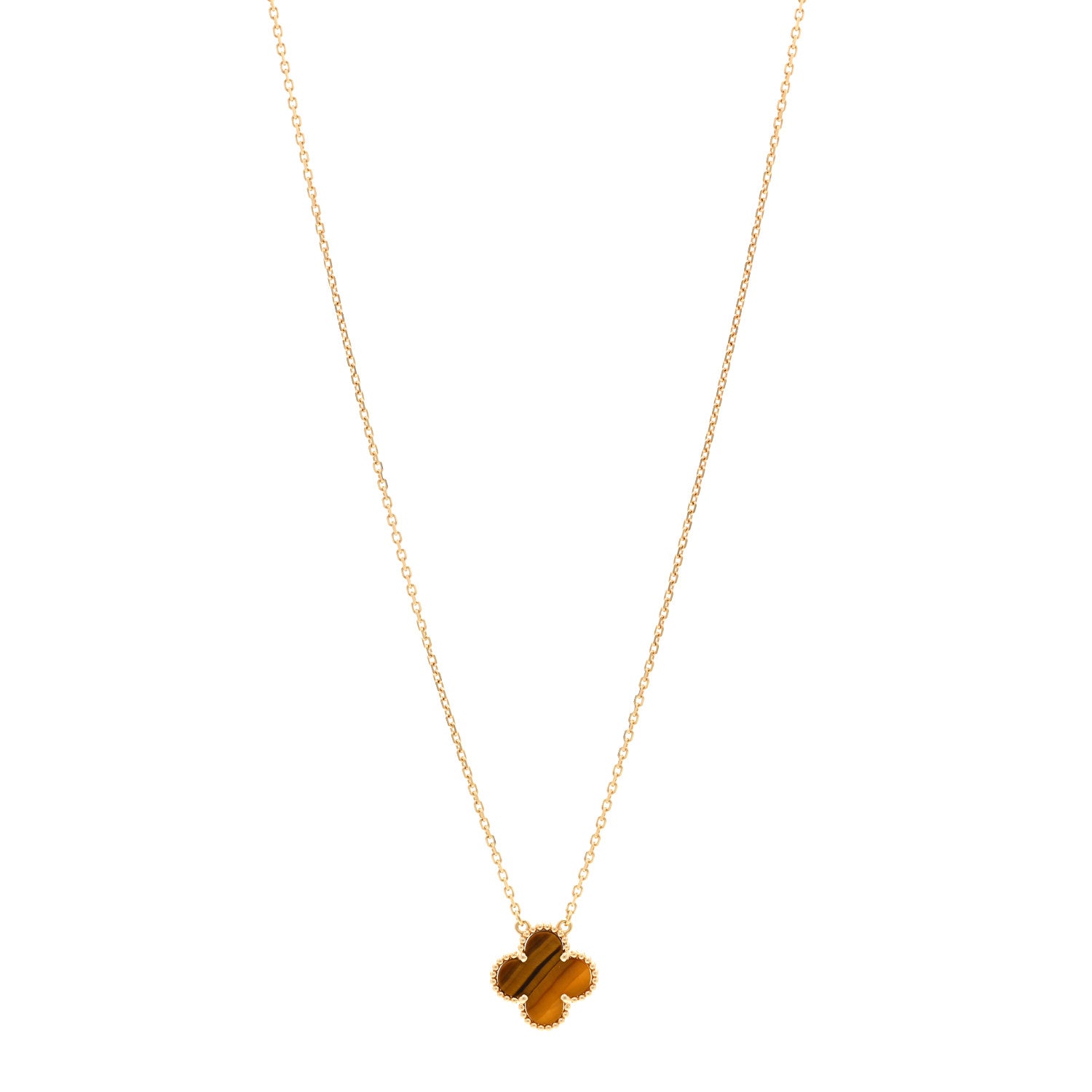 Van Cleef & Arpels 18K Yellow Gold Tiger Eye Vintage Alhambra Pendant Necklace 1 of 6