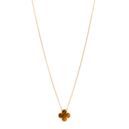 Van Cleef & Arpels 18K Yellow Gold Tiger Eye Vintage Alhambra Pendant Necklace 1 of 6