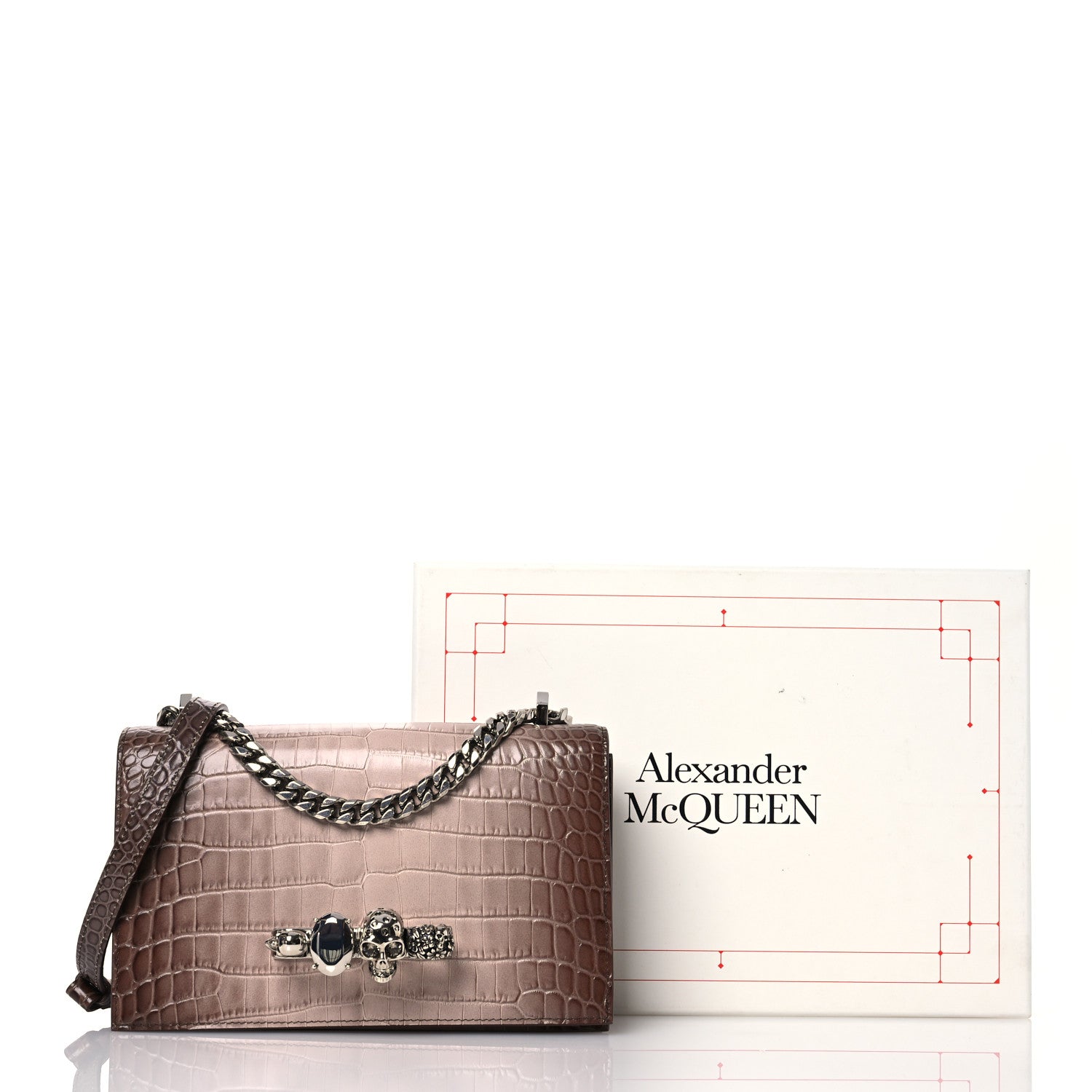 Alexander McQueen Himalayan Crocodile Embossed Jeweled Satchel Light Pink 16 of 16
