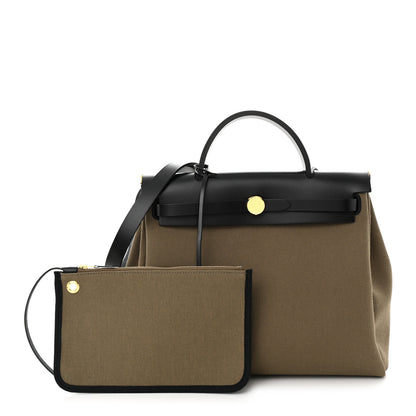Hermes Vache Hunter Toile Herbag Zip 31 PM Khaki Black 1 of 12