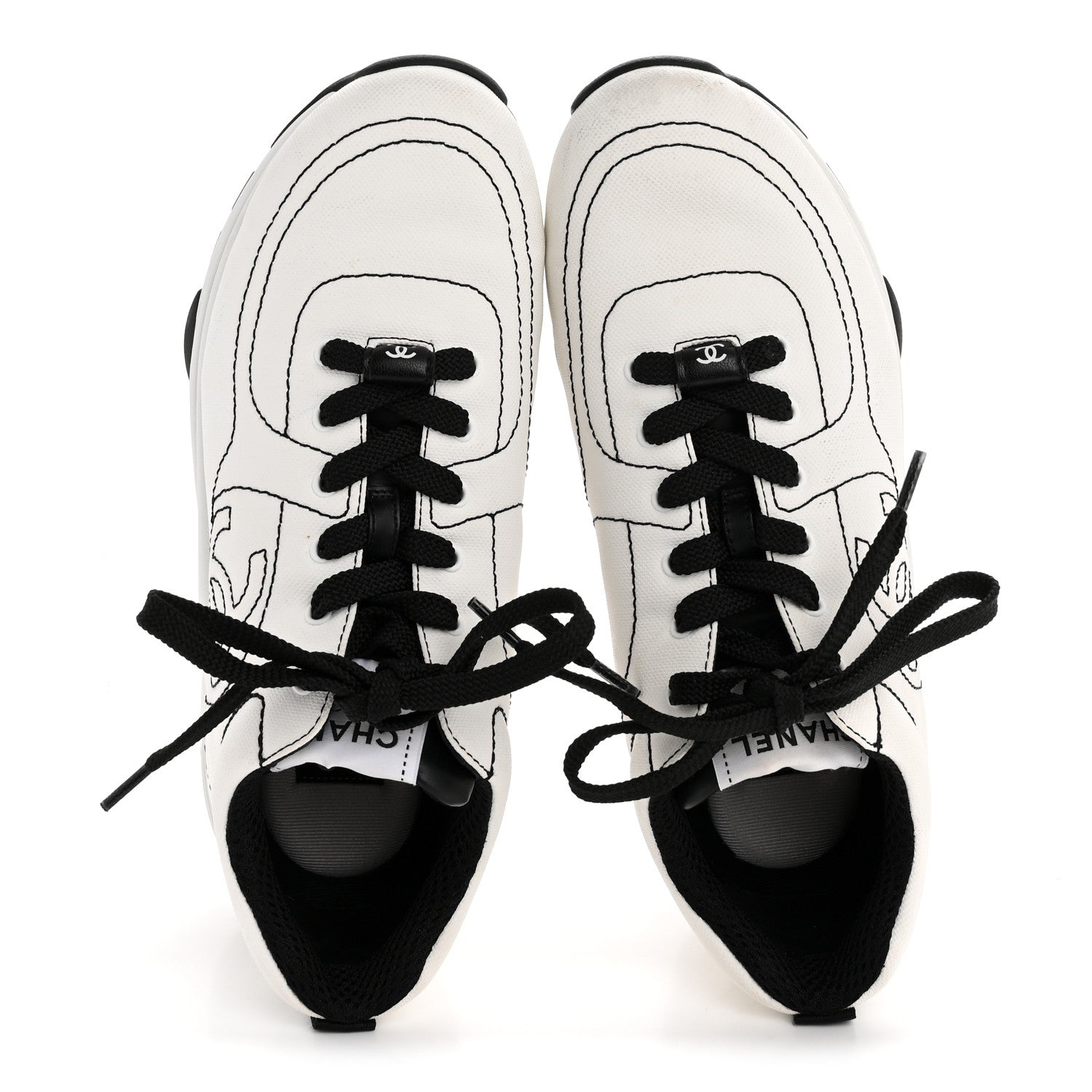Chanel Cotton Womens CC Sneakers 38 White Black 2 of 10
