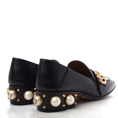 Gucci Betis Glamour Calfskin Web Pearl Embellished Peyton 35mm Loafer Pumps 36 Black 4 of 11