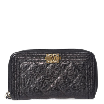 Chanel Caviar Quilted Small Boy Zip Around Wallet Black 1 of 10