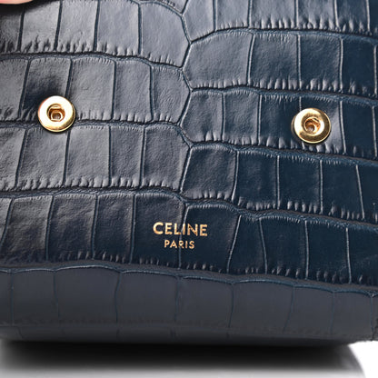 Celine Calfskin Crocodile Embossed Small Tri-Fold Wallet Navy Blue 6 of 9