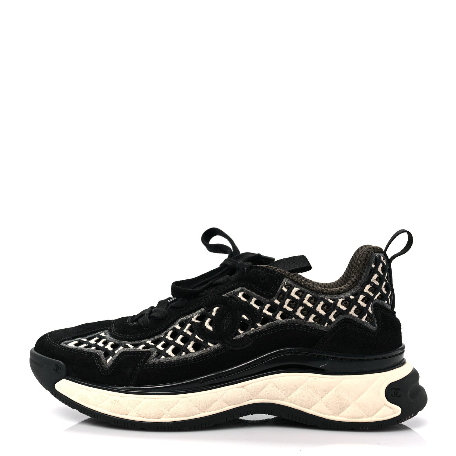 Chanel Suede Calfskin Embroidered CC Sneakers 39 Black 1 of 8