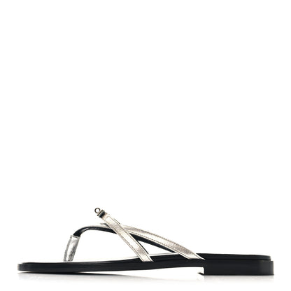 Hermes Metallic Goatskin Miss Sandals 37 Gris Argente 1 of 9