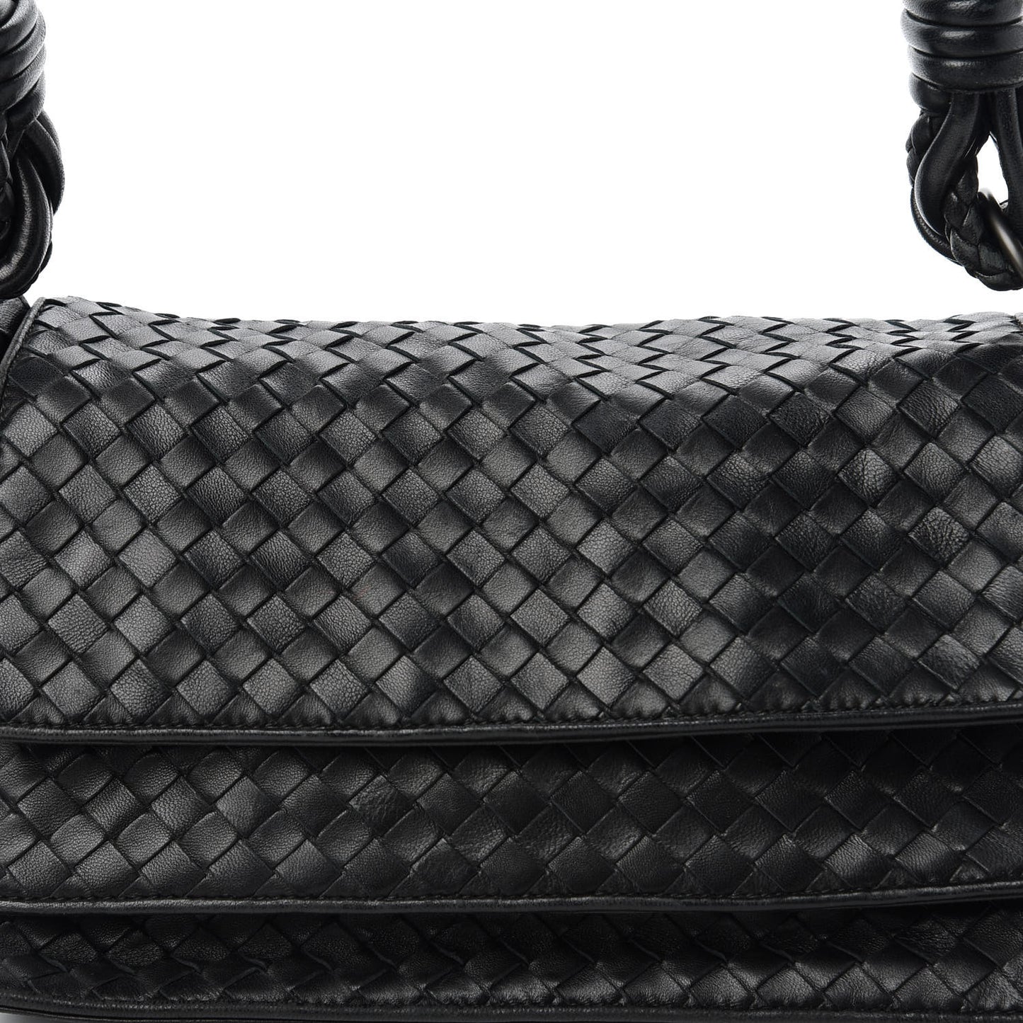 Nappa Intrecciato Braided Flap Shoulder Bag Black