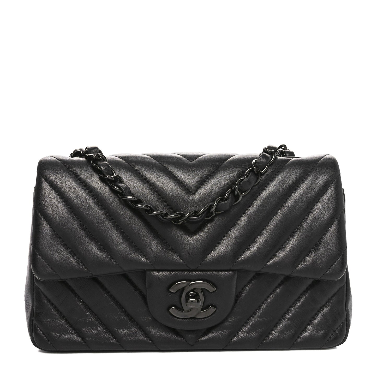 Lambskin Chevron Quilted Mini Rectangular Flap So Black