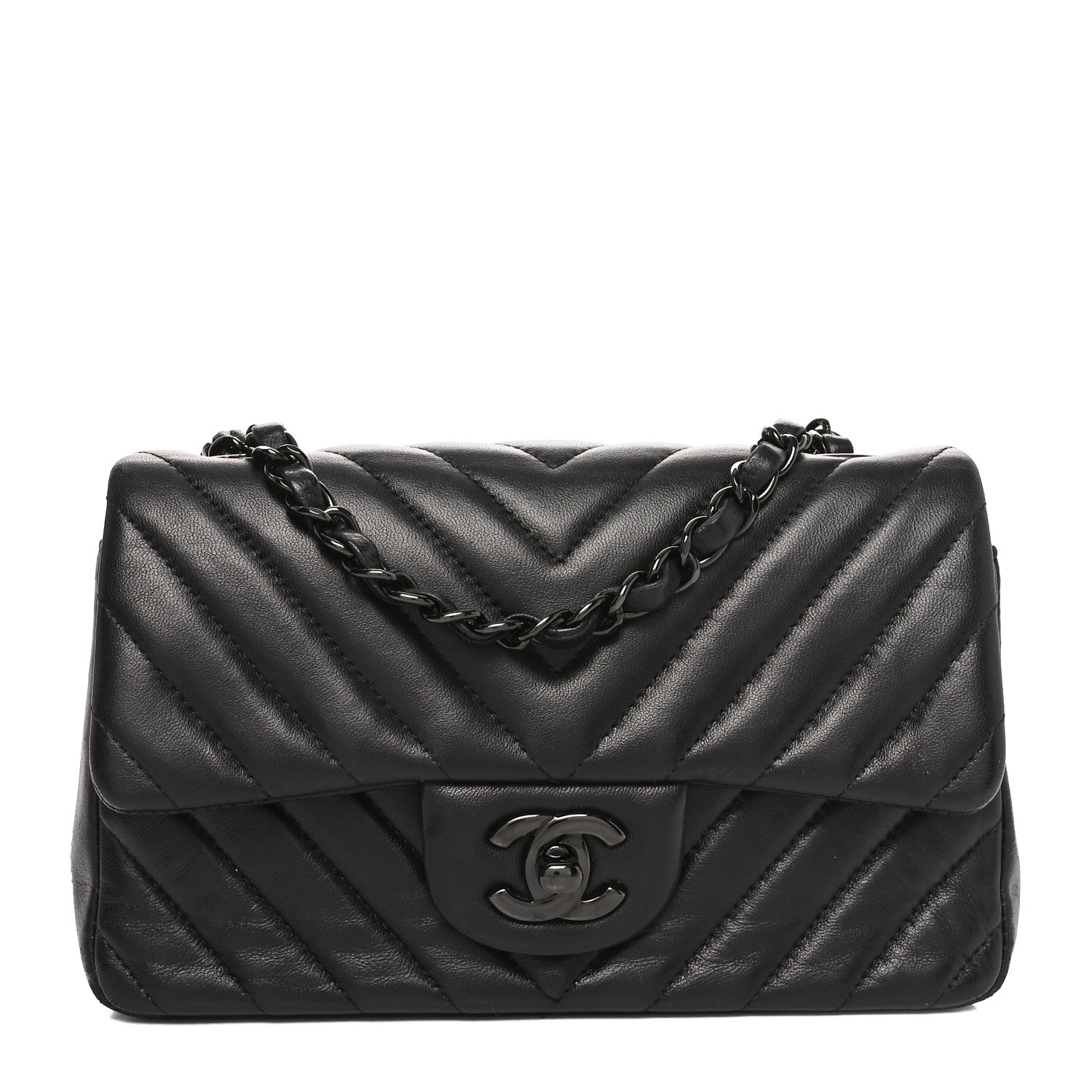 Chanel Lambskin Chevron Quilted Mini Rectangular Flap So Black 1 of 10