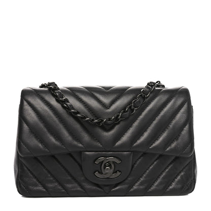 Chanel Lambskin Chevron Quilted Mini Rectangular Flap So Black 1 of 10