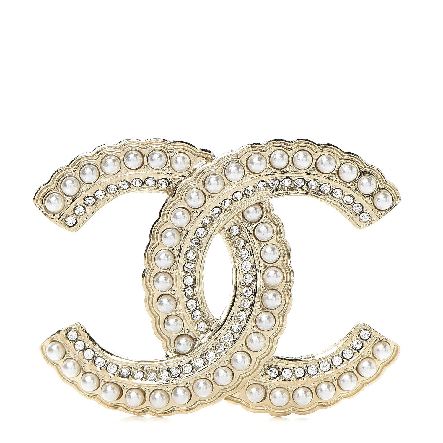 Chanel Pearl Crystal Queen of France CC Brooch Gold 1 of 5