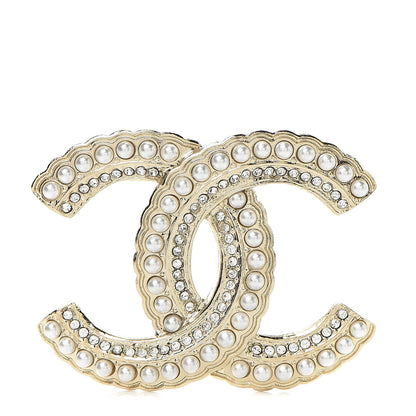 Chanel Pearl Crystal Queen of France CC Brooch Gold 1 of 5