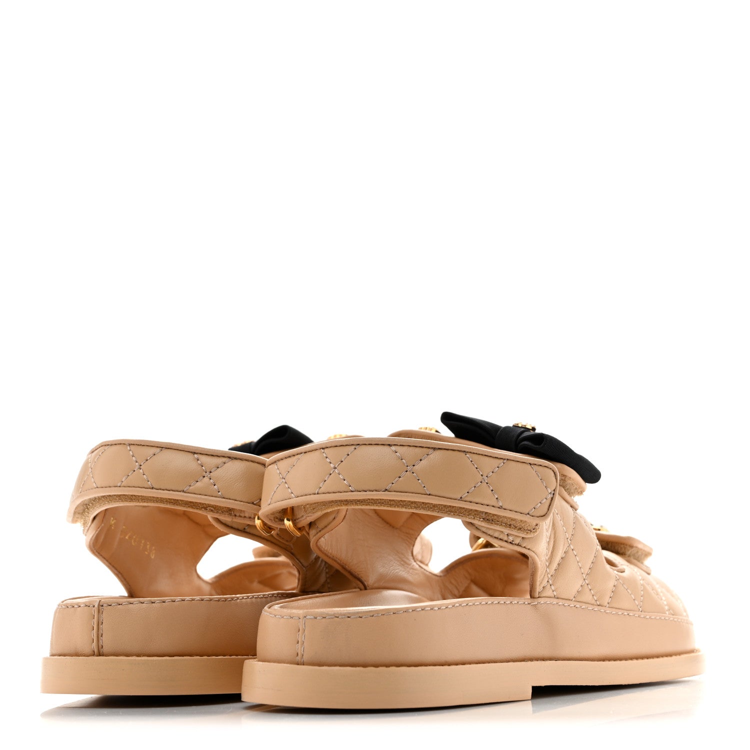 Chanel Lambskin Velcro CC Pearl Bow Dad Sandals 38 Beige 5 of 12
