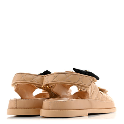Chanel Lambskin Velcro CC Pearl Bow Dad Sandals 38 Beige 5 of 12