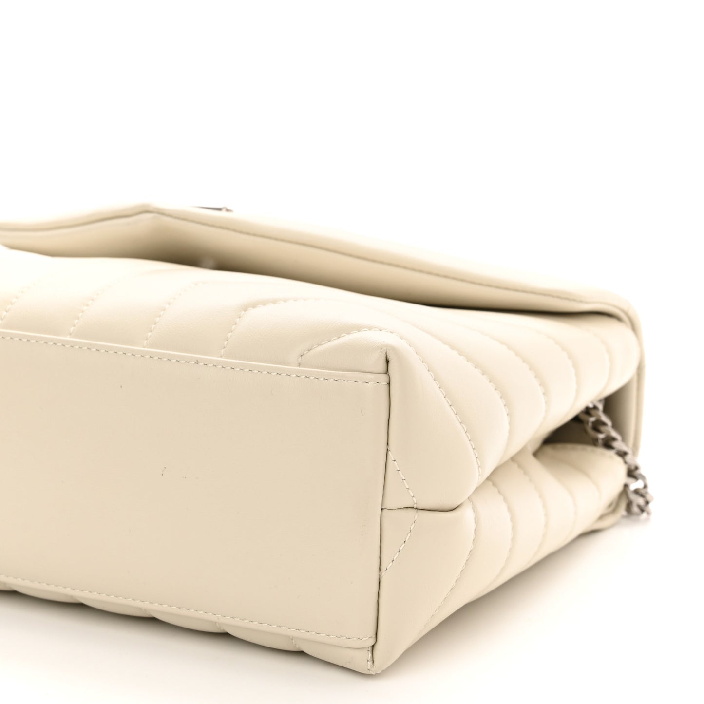 Calfskin Y Quilted Monogram Small Loulou Chain Satchel Blanc Vintage