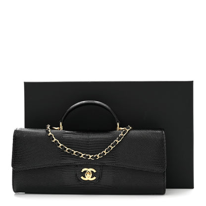 Chanel Calfskin Lizard Embossed Top Handle Clutch With Chain Black 12 of 12