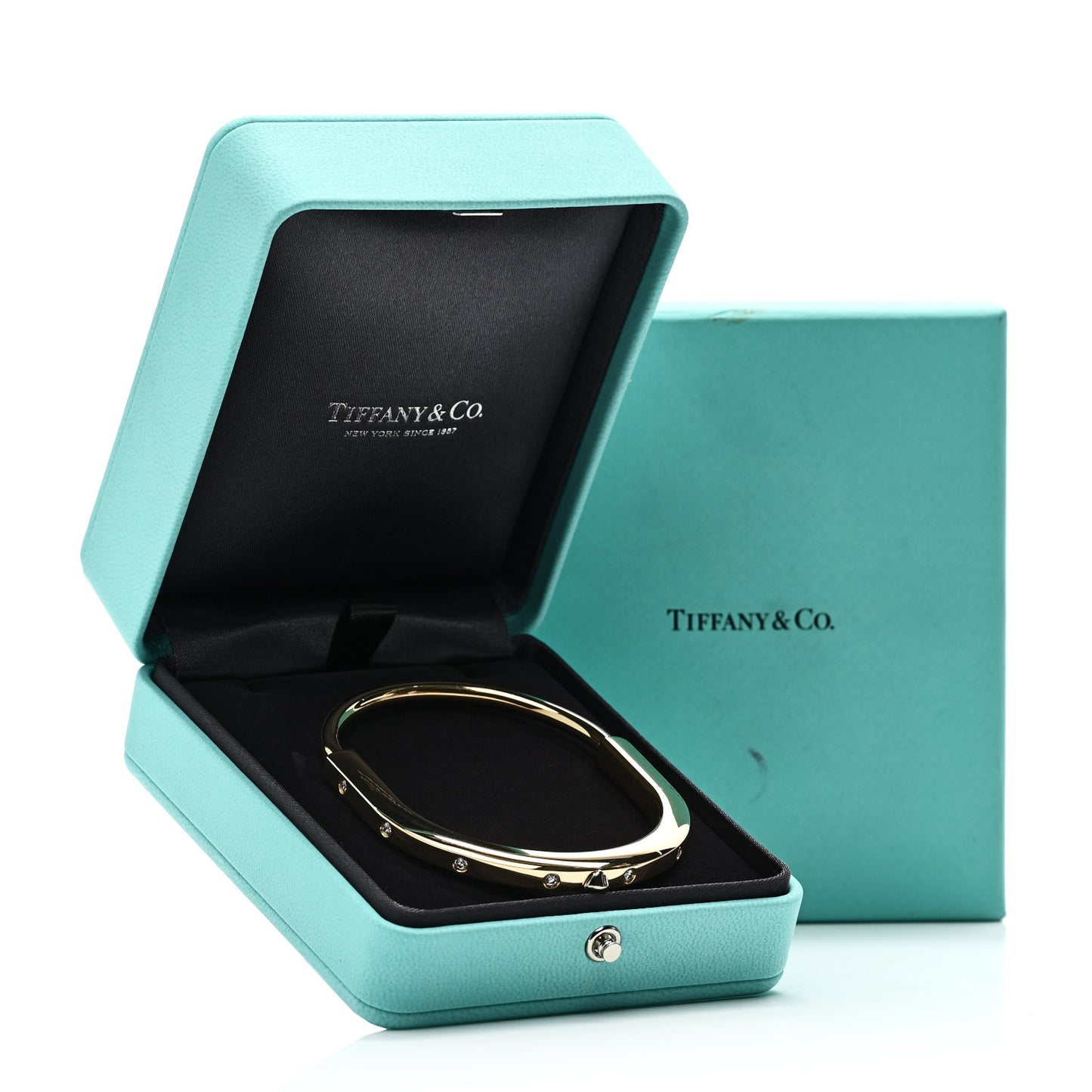 18K Yellow Gold Diamond Tiffany Lock Bangle Bracelet