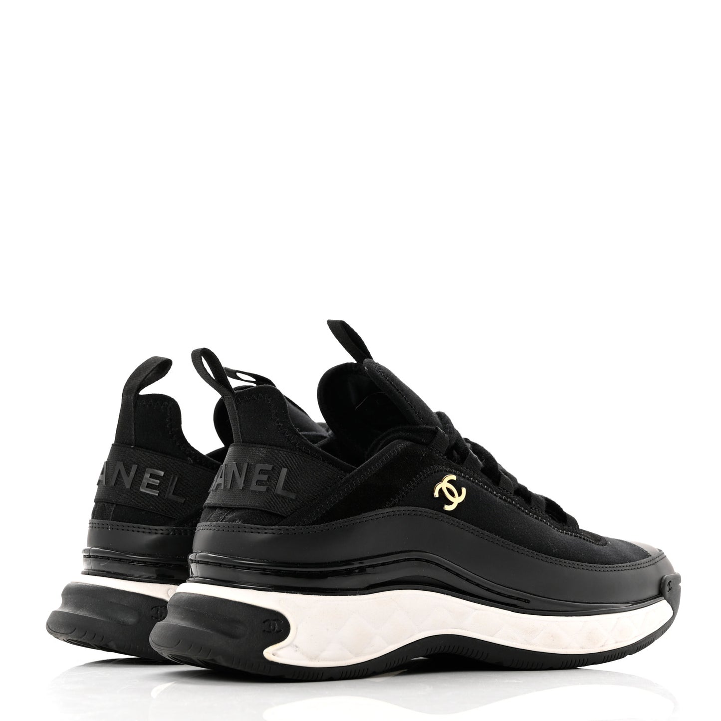 Velvet Calfskin Mixed Fibers CC Sneakers 39.5 Black