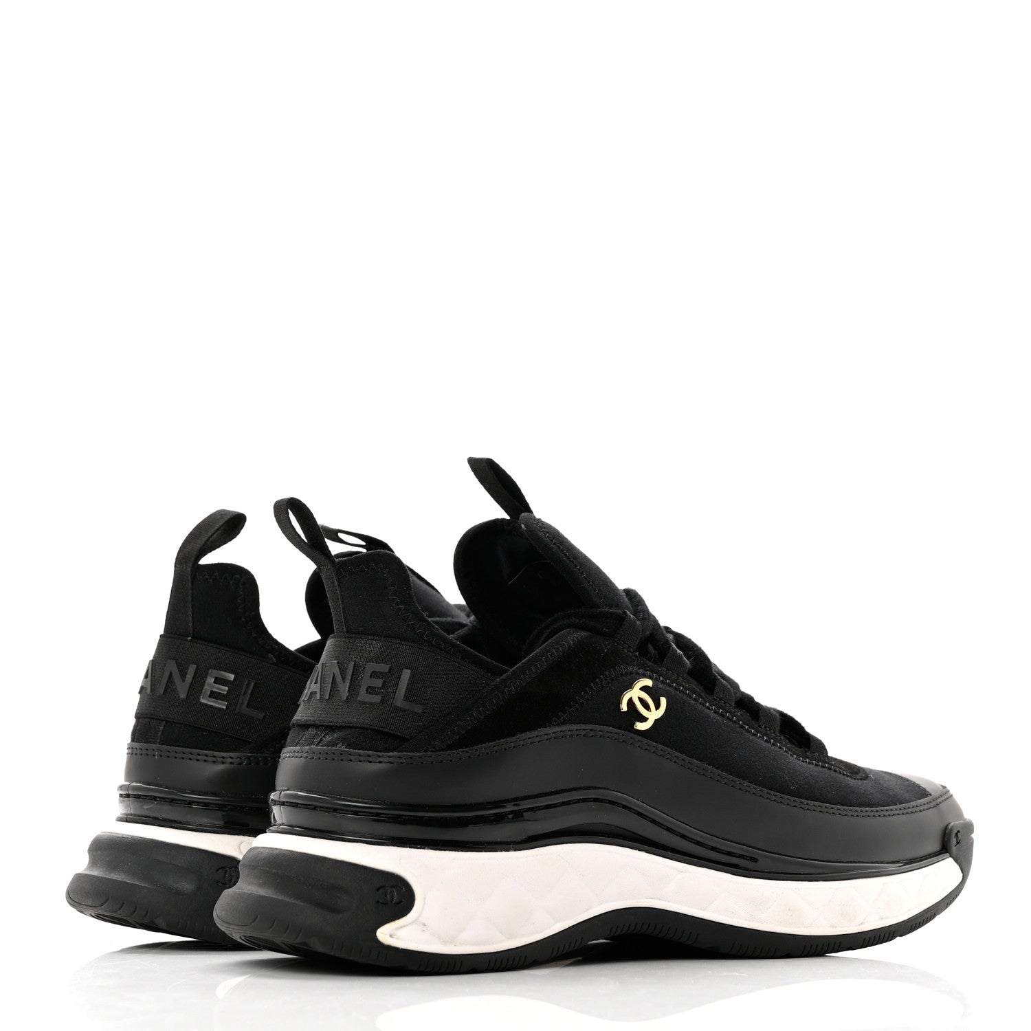 Chanel Velvet Calfskin Mixed Fibers CC Sneakers 39.5 Black 4 of 9