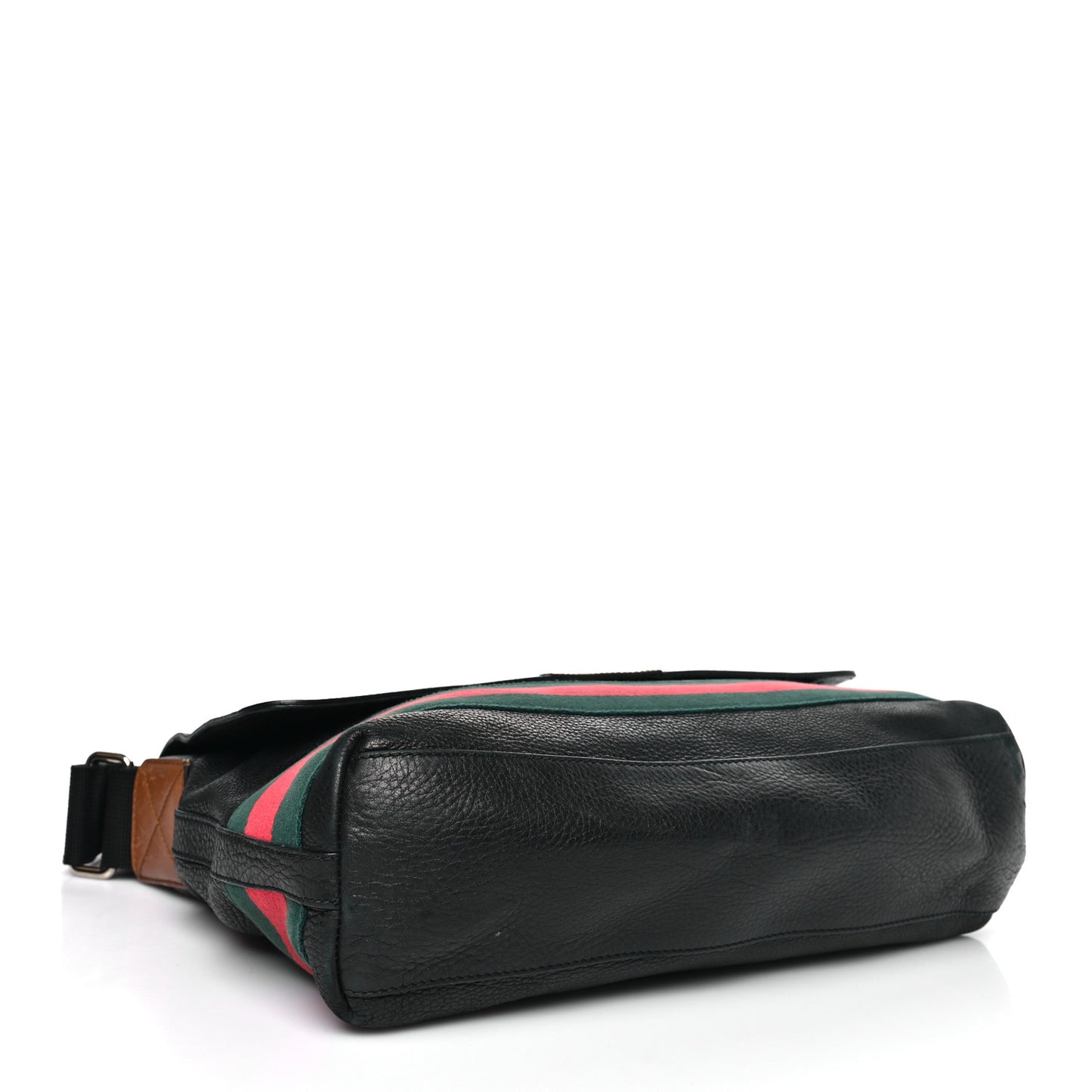 Pebbled Calfskin Web Messenger Bag Black