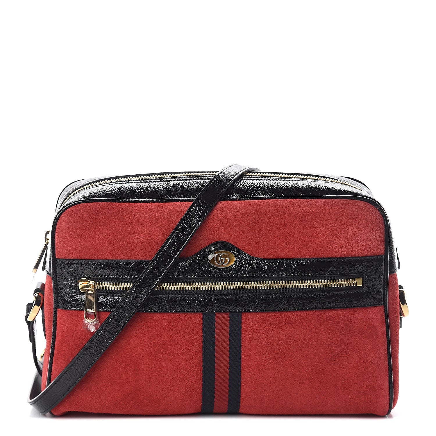 Gucci Suede Patent Web Small Ophidia Shoulder Bag Hibiscus Red Black 1 of 8