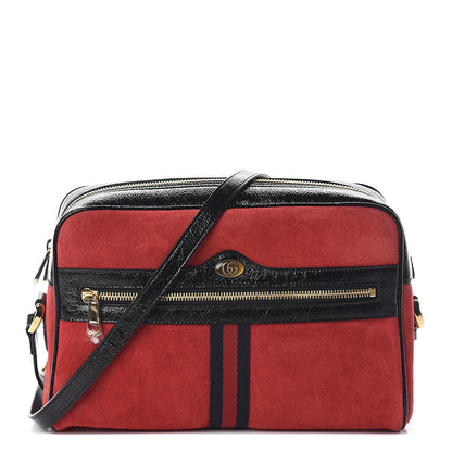 Gucci Suede Patent Web Small Ophidia Shoulder Bag Hibiscus Red Black 1 of 8