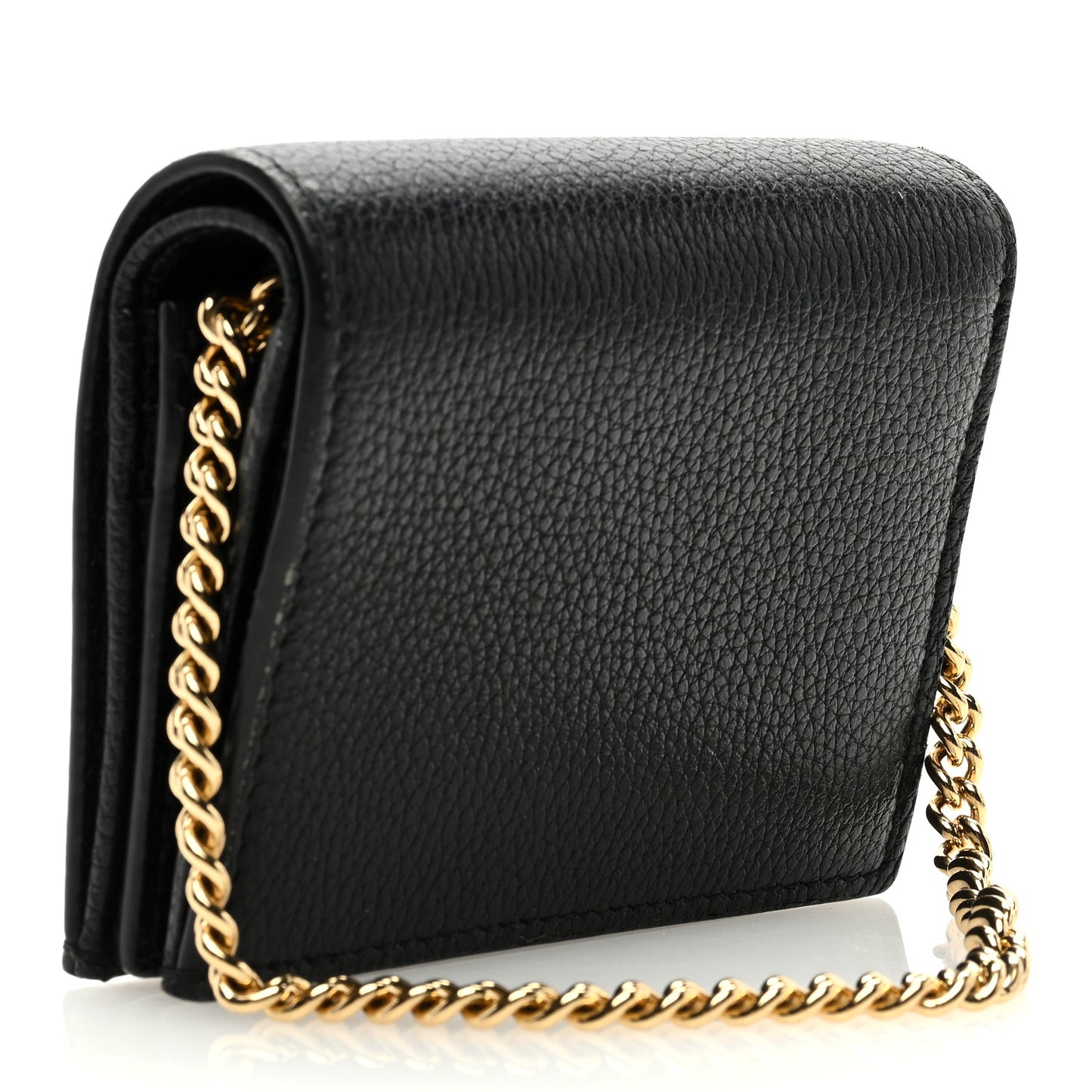 Grainy Calfskin Zumi Chain Card Case Wallet Black