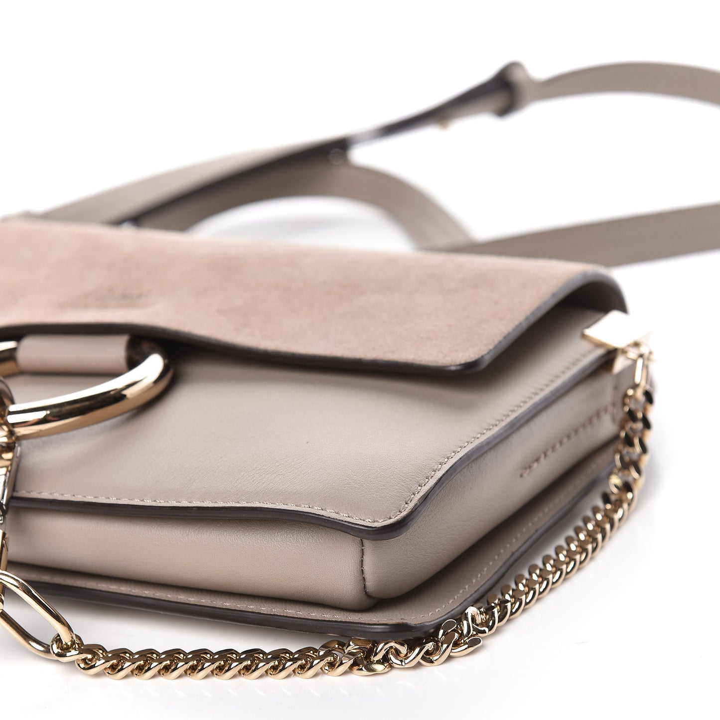 Suede Calfskin Small Faye Shoulder Bag Motty Grey